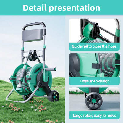 Garden Hose Reel Cart，Hold Up to 150 Ft of 1/2" Hose，Water Hose Carts Tools With Built-In Hose Guide, Storage Basket And Wheels, Mobile Hose Reel Cart For Outside Garden Lawn Yard