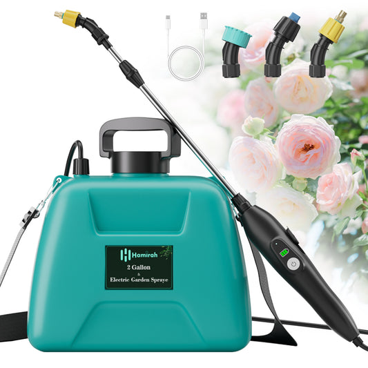 Battery Powered Sprayer 2 Gallon, Electric Weed Sprayer with 3 Mist Nozzles, USB Rechargeable Handle and Retractable Wand, Garden Sprayer with Adjustable Shoulder Strap,for Yard, Lawn, Garden