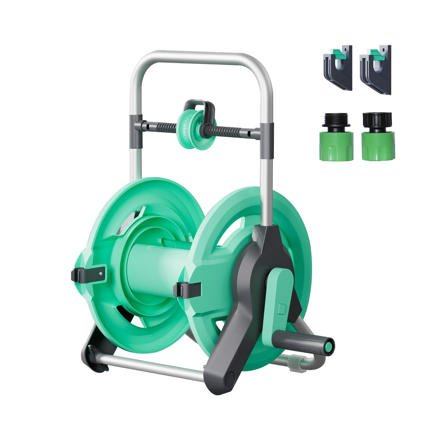 Garden Hose Reel Cart, Hold Up to 100 Ft of 1/2" Hose, Wall Mounted Water Hose Reel Cart, Portable Garden Hose reels Tools With Built-In Hose Guide, Mobile Hose Reel Cart For Outside