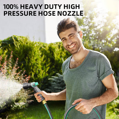 Garden Hose Nozzle Sprayer, 100% Heavy Duty Metal High Pressure Hose Nozzle with 4 Spray Patterns, Thumb Control On Off Valve for Lawn & Plant Watering, Car & Pet Washing