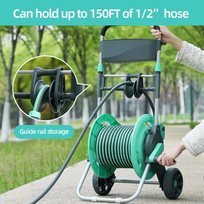 Garden Hose Reel Cart，Hold Up to 150 Ft of 1/2" Hose，Water Hose Carts Tools With Built-In Hose Guide, Storage Basket And Wheels, Mobile Hose Reel Cart For Outside Garden Lawn Yard