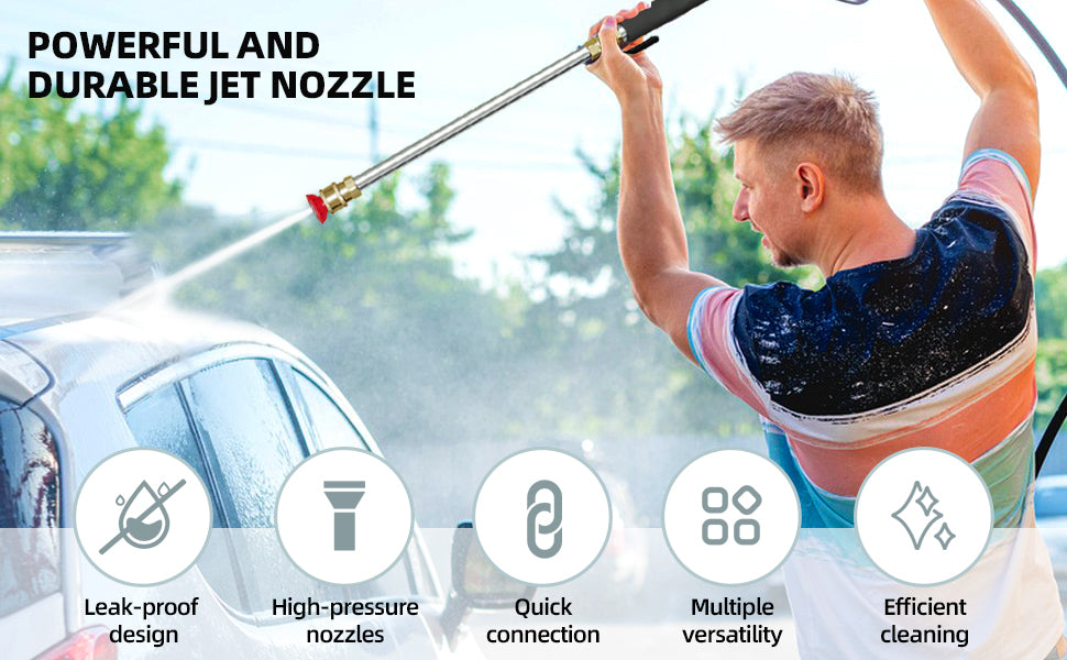 Jet Nozzle High Pressure Hose Nozzle, Hydro Jet Heavy Duty Nozzle Sprayer With 3 Different Nozzles, 3-In-1 High Pressure Wand, Hose Quick Connectors For Patio Car Pet Window Washing