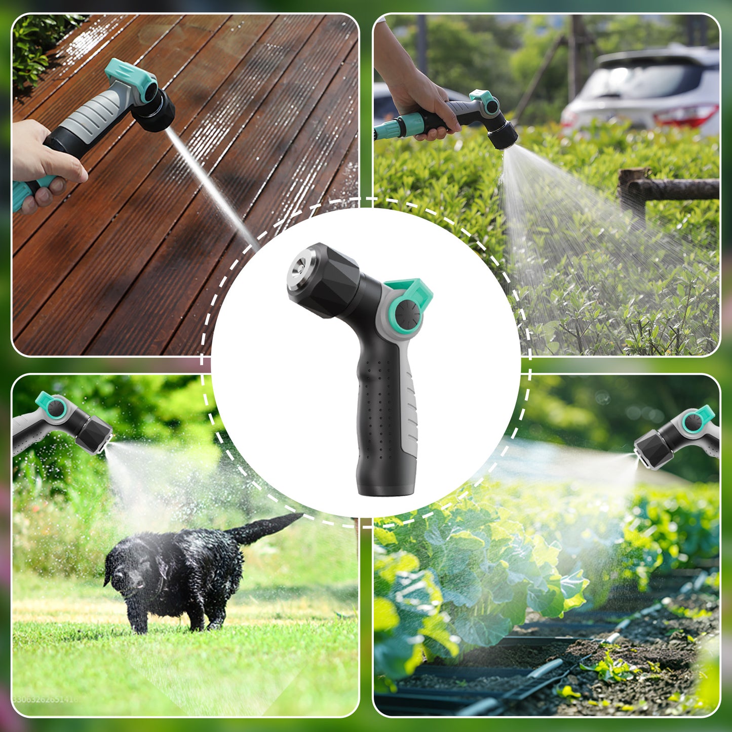 Garden Hose Nozzle Sprayer, 100% Heavy Duty Metal High Pressure Hose Nozzle with 4 Spray Patterns, Thumb Control On Off Valve for Lawn & Plant Watering, Car & Pet Washing