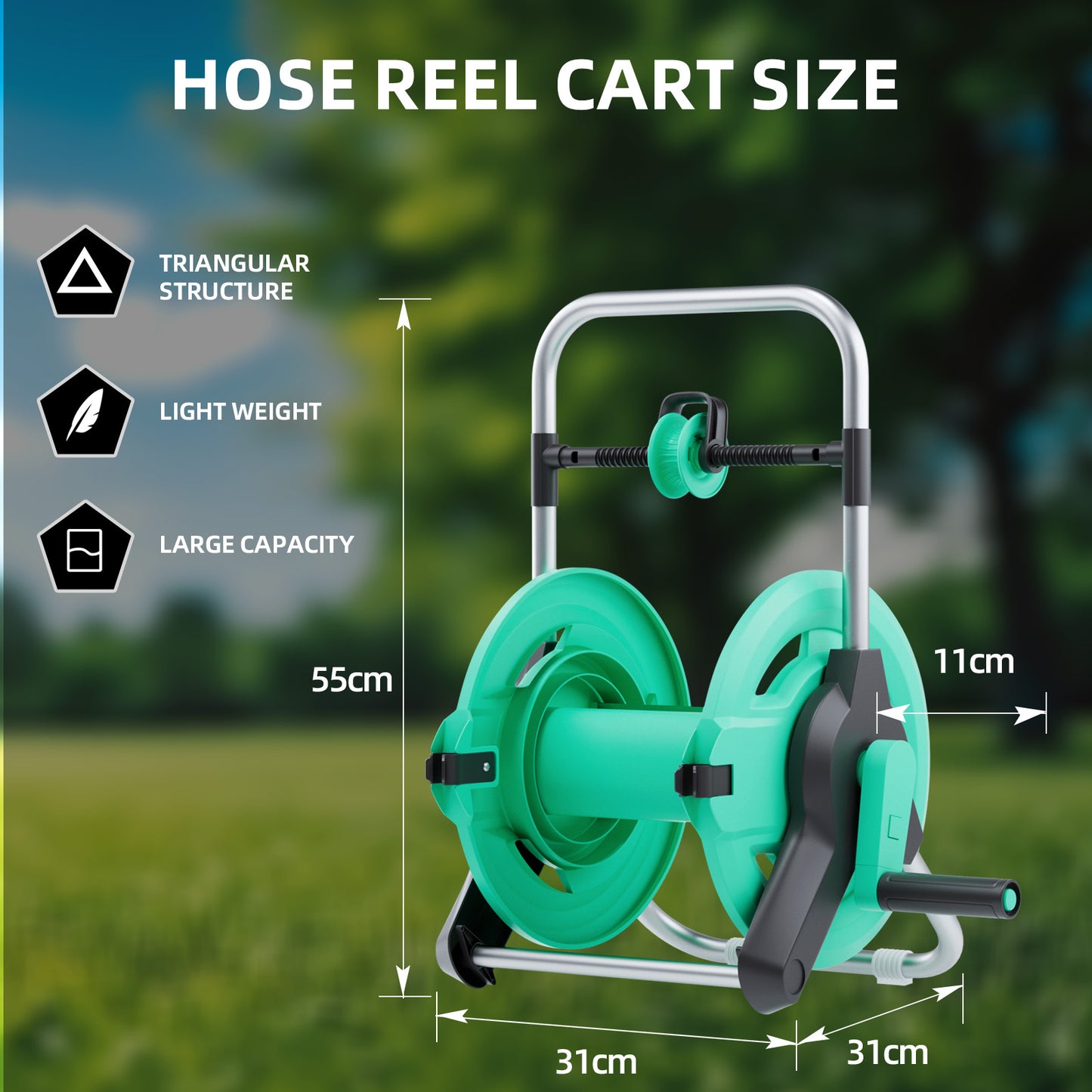 Garden Hose Reel Cart, Hold Up to 100 Ft of 1/2" Hose, Wall Mounted Water Hose Reel Cart, Portable Garden Hose reels Tools With Built-In Hose Guide, Mobile Hose Reel Cart For Outside