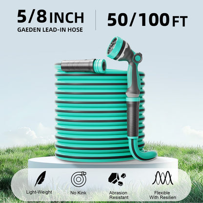 Garden Hose 100ft x 5/8", Heavy Duty Water Hose, Ultra Durable, Flexible, Lightweight Water Hose with 10 Spray Patterns Nozzle, No Kink, Burst 500 PSI for All-weather Outdoor Lawn Car Wash