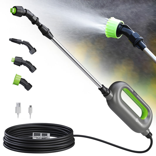 Battery Powered Sprayer Wand, Garden Electric Sprayer 24.5 inch Telescopic Wand with 20 FT Hose, 7.2V Voltage 3 Adjustable Nozzles, Portable USB-C Rechargeable Water Spray for Lawn and Outdoor